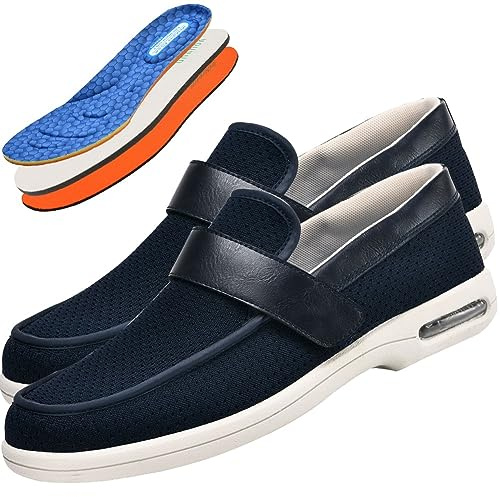 POFH Zapatos Especiales para Juanetes Zapatos Grandes obesos para Hombres y Mujeres Zapatos para Caminar Transpirables Zapatos preventivos de Salud Extra Anchos(Blue,43 EU)