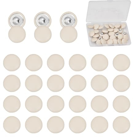 NICENEEDED 30 Stück Mit PU-Leder Überzogene Knöpfe, 20 mm Große Beige Runde Knöpfe, Metallösenknopf Zum Aufnähen von Polsterstrickknöpfen