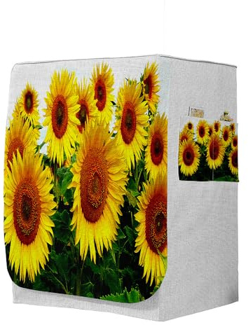 Highdi 3D Housse de Protection pour Machine à Laver, Chargement Frontal Housse à La Poussière avec Ouverture Frontale (Capacité S 6~7,5kg,Tournesol 4)