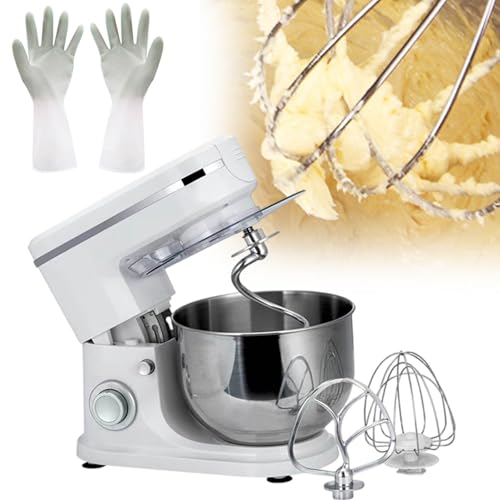 Stand Mixer,Stand Mixer with Gloves,Speeds Adjustable,Suitable for Fast Food Restaurants - Includes 3 Mixing Heads,White