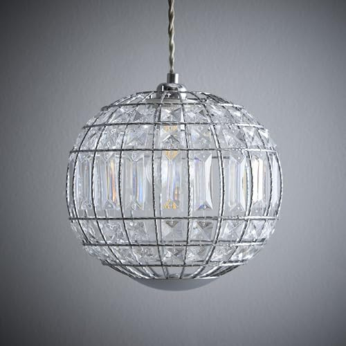 K LIVING Apollo Sphere Style Chandelier Light Pendant | Spherical Shape Chrome Finish Clear Acrylic Crystals Ceiling Light | Multi Bulb Ceiling Lighting for Modern Homes | Sparking Decorative Effect