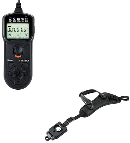 JJC Intervalometer Timer Remote & Deluxe Microfiber Hand Strap for Canon EOS Rebel T7 T6 T5 T3 T8i T7i T6i T6s T5i T4i SL3 SL2 90D 80D 70D 77D EOS R RP R6 Mark II R7 R8 R10 M6 Mark II Cameras