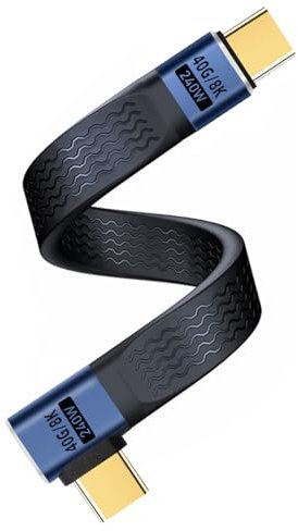 USB C Cavo Dati Piatto Flessibile 240W, USB4.0 C PD Ricarica Rapida Cavo USB Type C Corto Maschio a Maschio Dati Cavi, Compatibile con Thunderbolt 4/3, 40Gbps/48V5A/8K@60Hz (Piegatura Laterale)