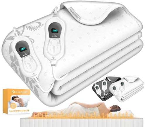 KESSER® Sous-lit Chauffant 160x140cm avec Arrêt Automatique, télécommande | Couverture Chauffante avec 3 Niveaux de Température | Couverture Chauffante en Non-tissé Doux, Blanc