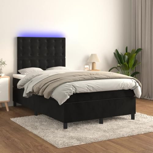 Willood Boxspringbett mit Matratze & LED Schwarz 120x200 cm Samt Knöpfe