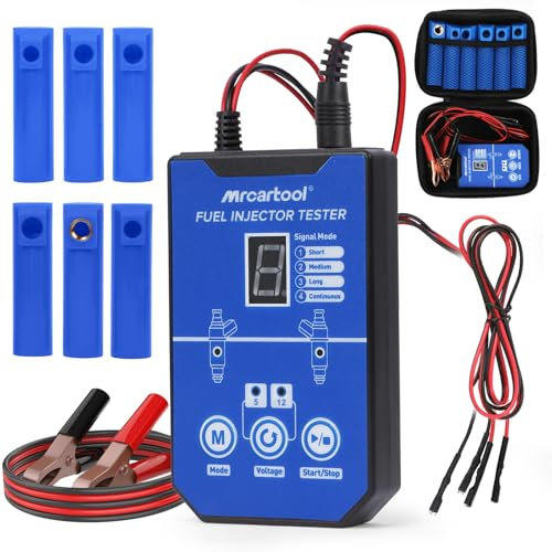 MRCARTOOL Testeur d'injecteur de carburant pour voiture 12 V Testeur d'injecteur de carburant avec 6 buses pour injecteurs 5 V 12 V EFI GDI 8 modes d'impulsion Kit de nettoyage d'injecteurs Double