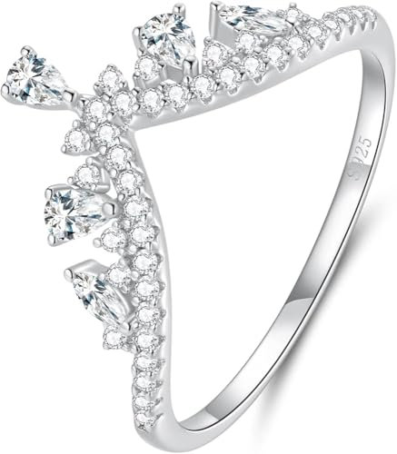 SHGDAIO 925 Sterling Silber Zirkonia Prinzessin Krone Tiara Hochzeit CZ Band Eternity Ring