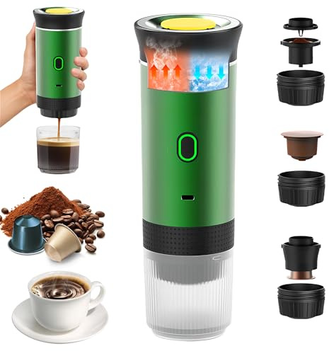 Umisu Machine à Café Portable 3 en 1, Cafetière Espresso Électrique 12V pour Voiture, Compatible Capsules et Café Moulu, Chauffage Rapide 4 à 6 Minutes, pour Camping, Voyage et Maison (Vert)