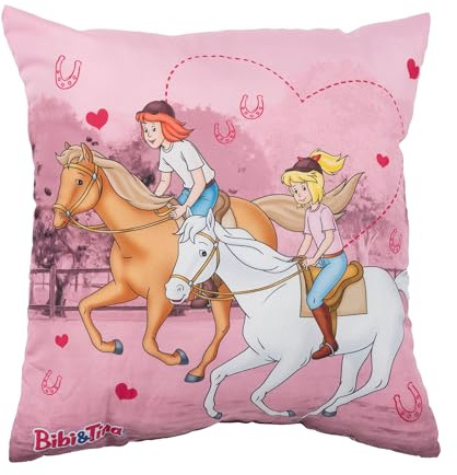 United Labels Bibi & Tina Kissen, Kopfkissen 40x40 cm, Pink, Sofakissen mit Pferdemotiv, Dekokissen für Fans