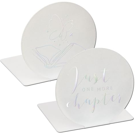 moses. Buchstützen Holographic 2er Set, Dekoratives Buchständer-Set aus Metall mit funkelndem Holografie-Effekt, Silberne Buchstütze mit graviertem Spruch und Buchmotiv im New Adult Design