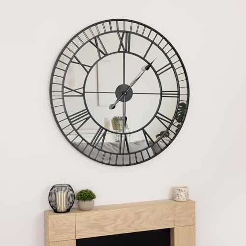 CHARLES BENTLEY Windermere Mirrored Skeleton Wall Clock, Black, 90x90x5cm