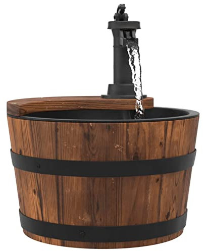 Gecheer Gartenbrunnen mit Pumpe, Brunnen, Wasserbrunnen für Gartendekoration, Wasserfontäne Zierbrunnen, 28x28x34,5 cm Massivholz Tanne