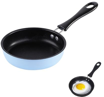Huipalon Sartén pequeña de 12 cm, antiadherente, para un huevo, portátil, de 4.7 pulgadas, con mango resistente al calor, para estufa de gas, placa de inducción (mini, azul)