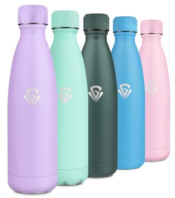 Borraccia Acciaio Inox 500ml, Bottiglia Termica Doppia Parete, A Prova di Perdite, Bottiglia Senza BPA, Borraccia Termica Riutilizzabile per Scuola, Ufficio, Bambini, Adulti, Viaggi, Escursioni