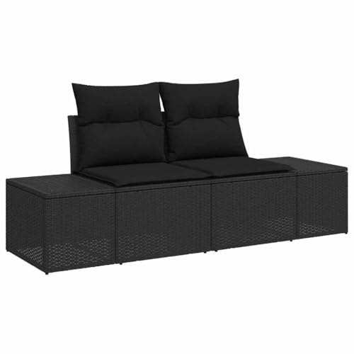 vidaXL Trädgårdsoffa med kudde Svart 184 x 62 x 69 cm konstrotting, Moderna Trädgårdsmöbler, lätta och hållbara, UV-skyddade moduler för vår- och sommarhäng i terrassen