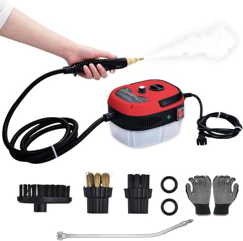 Ganggend Handheld Steam Cleaner, 2500W Hand-Held High Pressure Portable Cleaning Machine with 3 Brush, High Temperature Steamer for Home Use, Kitchen, Furniture, Bathroom, Car (Red)