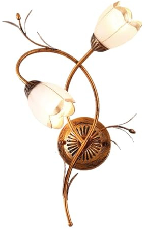 LUOYAOB American Rustic 2-Light Wall Sconce Tulip Glass Shade Wall Light Iron Body Wall Lamp for Bedroom Living Room Bedside Hallway Staircase(Right)