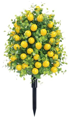 Boxwood Topiary Trees with Red Flowers for Outdoor Ground 23, Faux Greenery Shrubs, Garden, Yard, Porch, Summer Patio (Yellow) Rose Bouquet Artificial (Yellow, 55x30cm)