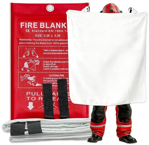AHG Emergency Fire Blanket 1m x 1m – Premium Fiberglass Fire Suppression Blanket with Hanging Loops | Wall Mountable Kitchen Safety Blanket for Home, Office, Car, Garage & Camping Use