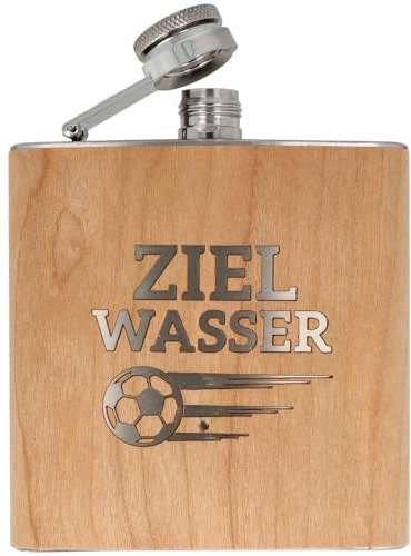 Spruchreif | Flachmann Zielwasser | Edelstahl-Flachmann mit Gravur | Geschenk für Fussballfans | 170 ml | 12 x 10 x 3 cm | matt gebürstet | nicht spülmaschinengeeignet