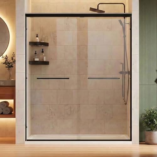 GUUKAR Shower Door 56-60 W x 72 H Semi-Frameless Double Sliding Bathroom Glass Shower Doors for Walk-in Shower with 1/4 inch Clear Tempered Glass, Matte Black