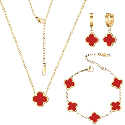 Otdwsd 18K Gold Plated Lucky Clover Jewelry Set, Birthday Gifts for Women