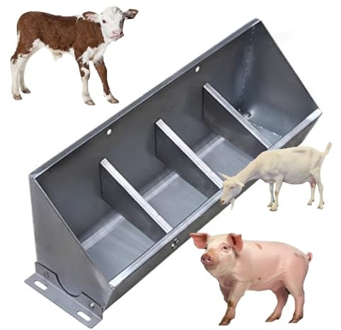 Futtertrog für Nutztiere, 2-in-1 Futtertrog für Schweine, Schafe, Rinder, Bauernhof, Ziegenfutterstationen zum Aufhängen, robuster Edelstahl, getrennter Zaun-Futtertrank, abgeschrägte Öffnung und