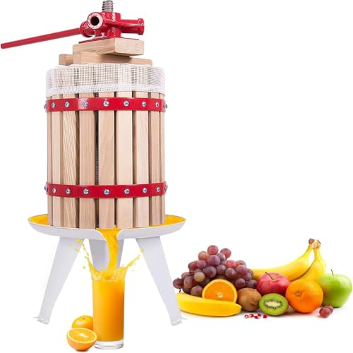 Pressa per frutta manuale, gambe in acciaio resistente, strumento per la produzione di succhi con colino e legno massello per vino e succhi, ideale per negozi di succhi di frutta