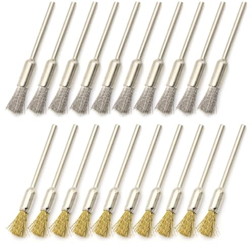 Lot de 20 brosses métalliques de polissage en forme de stylo - Petite brosse étendue en cuivre inoxydable - Brosse de nettoyage durable