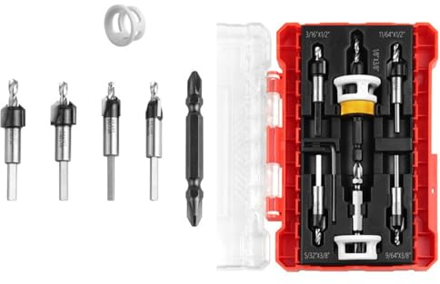 Opatiny 5-Piece Countersink Drill Bits Set with Storage Box, Professional Woodworking Tools Wood, Chipboard, Plywood, MDF, Drywall and for Plastic, Depth Adjustable Design, M2 HSS Construction