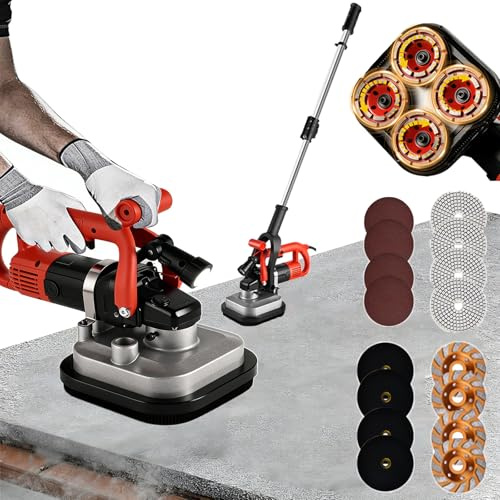 Set levigatrice per pavimenti in cemento a 4 teste, pialla elettrica per superfici in cemento da 3600 W con controllo a 6 velocità, levigatrice per pareti e pavimenti con luce LED