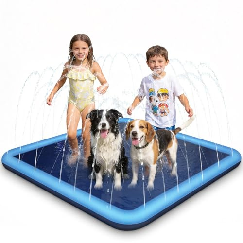 Haozozo Splash Pad für Kinder mit Antirutschfunktion, 170CM Wassersprinkler Outdoor Wasserspiel Garten, Sprinkler Pool Wasserspielzeug für Kinder und Hunde (Quadratisch 170cm)