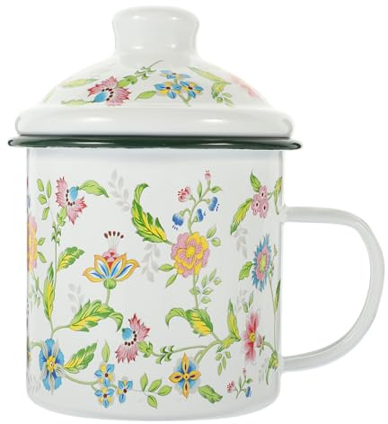 JOINPAYA Dicker Emaillebecher mit Deckel 500ml, Vintage Landhausstil | Emaille Tasse, Tragbare Teetasse mit Henkel, Praktisch für Zuhause und Partys