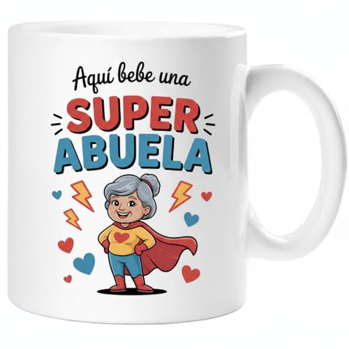 Taza SUPER ABUELA – Regalo Original para ABUELA | Taza de Cerámica 325ml con Diseño Superhéroe | Apta Microondas y Lavavajillas