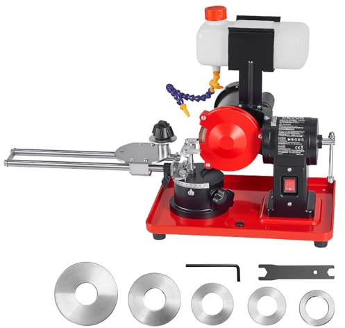 VEVOR Afiladora de Discos de Sierra Circular 370 W 2890 RPM, con Muela de 125 mm, Depósito de Agua y Centradores de Sierra para Hojas de 80 a 700 mm, Ajuste de Ángulo para Taller Bricolaje Carpintería