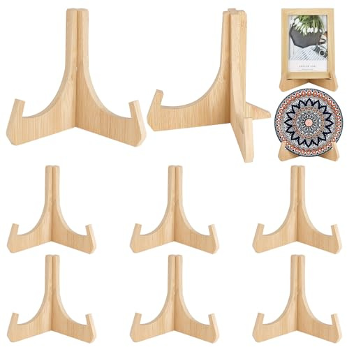 INTERWARM Présentoir à Assiettes en Bambou (6 pièce) Support Amovible de 160mm Support de Rangement pour Disques Support pour Cadres Photo Chevalet de Table Décoratif