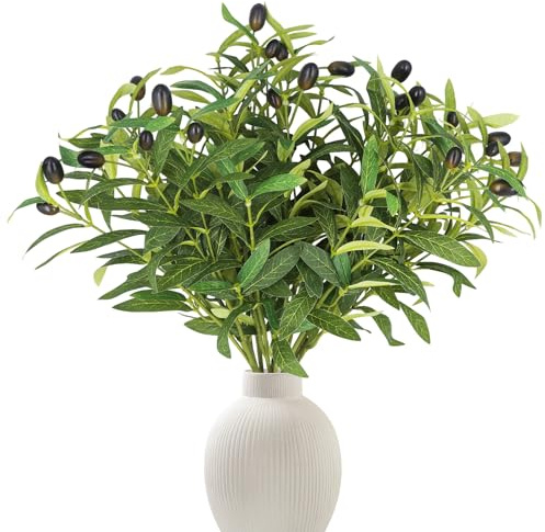 ADORAMOUR 6Pcs Realistic Artificial Olive Branches Fake Greenery Home Decor