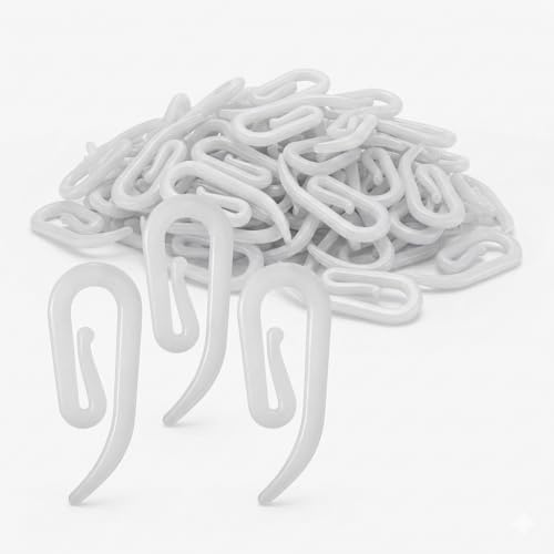 Ganci per Tende in Plastica Bianca – Set di 50 Ganci S, Fissaggi per Tende con Nastri, Resistenti e Facili da Usare, per Tende Arricciate e Binari(GANCI PER TENDA BIANCHI 50PZ)