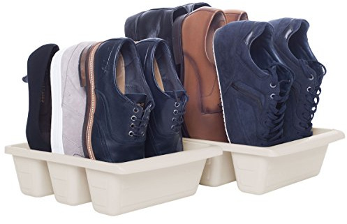 SCHUBIDO Ablage 3-in-1 für 3 Paar Schuhe - Aufbewahrung und Stapelung - Halter, 32 x 24 x 9,5 cm, 2er-Set in Creme, Platzsparend
