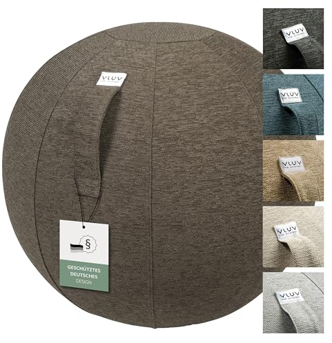 VLUV® BOL STOV Sitzball Büro Ergonomisch [Atmungsaktiv mit Tragegriff und Wegrollschutz] Waschbarer Stoffbezug | Schwangerschaftsball| Gymnastikball Schwangerschaft Sitzball