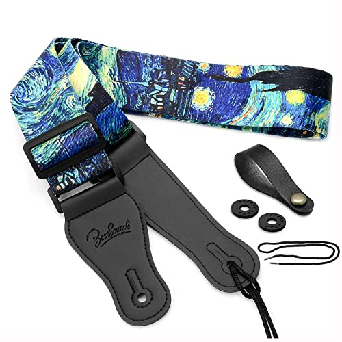 Van Gogh - Correa de guitarra con botón de correa y 2 cerraduras de correa, guitarra eléctrica y acústica. El mejor regalo de cumpleaños para hombres y mujeres guitarristas