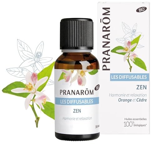 Pranarôm Zen - Perfume de ambiente, ecológico, Aceites Esenciales, para Difusión, de Naranja y Cedro, Armonía y Relajación, 30 ml