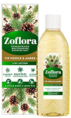 Zoflora Fir Needle and Amber 6pc x 250ml, Concentrated Antibacterial Disinfectant, All Purpose Cleaner, Surface Cleaning Solution, Kills 99.9% of Bacteria and Viruses