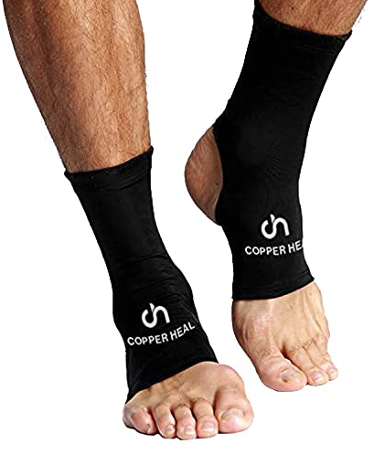 Ankle Compression Sleeve by COPPER HEAL (Pair) - Highest Copper Infused Socks Arch Support Foot Swelling Achilles Tendon Joint Pain Plantar Fasciitis Sports Injury (XL)