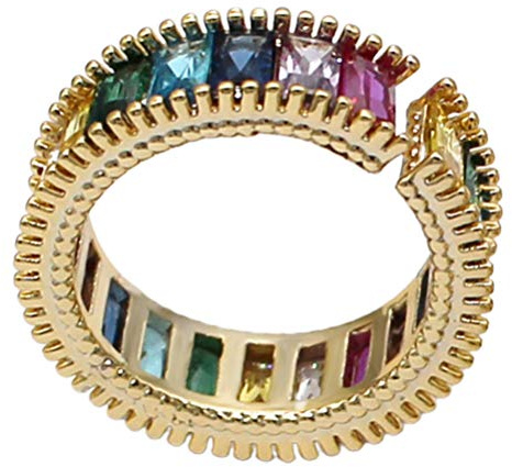 Holibanna Anillo de Punta Abierta Anillo de Eternidad de Piedras Preciosas de Colores de Vintage Ajustable para Mujeres Damas