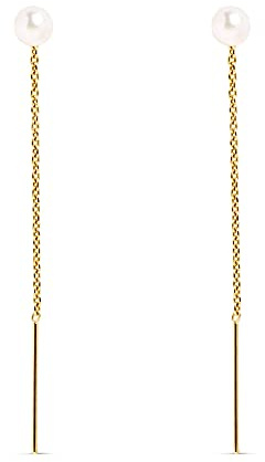 SINGULARU – Falling Pearl Gold Örhängen i 925 sterlingsilver med 18k förgyllning – Moderlöst spänne – Damsmycken, En Storlek, Gult guld, Ingen ädelsten