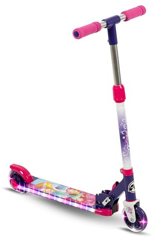 Huffy Disney Princess Light Up Inline Scooter for Girls, Ideal for Ages 5+ Years Old, 2-Wheels, Disney Princess Graphics, LED Lights, Foldable, Lightweight, Durable and Safe, Purple