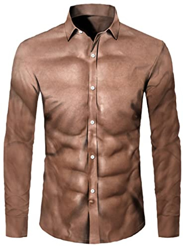WEGUKRI La camisa fresca de los botones de la impresión del modelo 3D del músculo, los hombres imprimieron los tops largos de, Color 8, 4XL