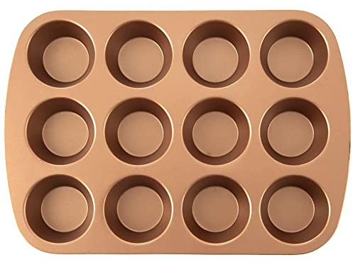 Plaque de cuisson pour 12 muffins - Grand moule à muffins - 36 x 25,5 x 3,5 cm - Revêtement anti-adhésif - Couleur cuivre Marisa