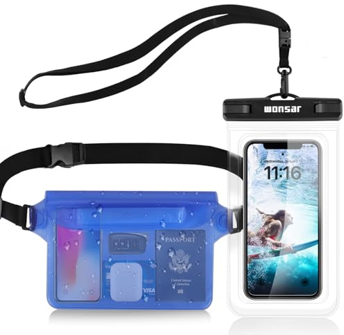 wonsar Vattentät väska, midjeväska, skyddsfodral med vattentätt mobiltelefonfodral, universell strandväska med mobiltelefonficka, vattentät, för vattensport, strand, simning